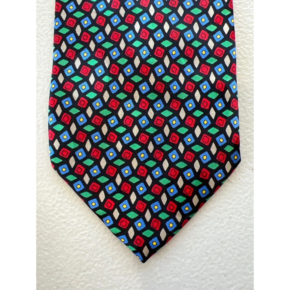 Giorgio Armani Cravatte 100% Silk Geometric Tie Blue Green‎ Red